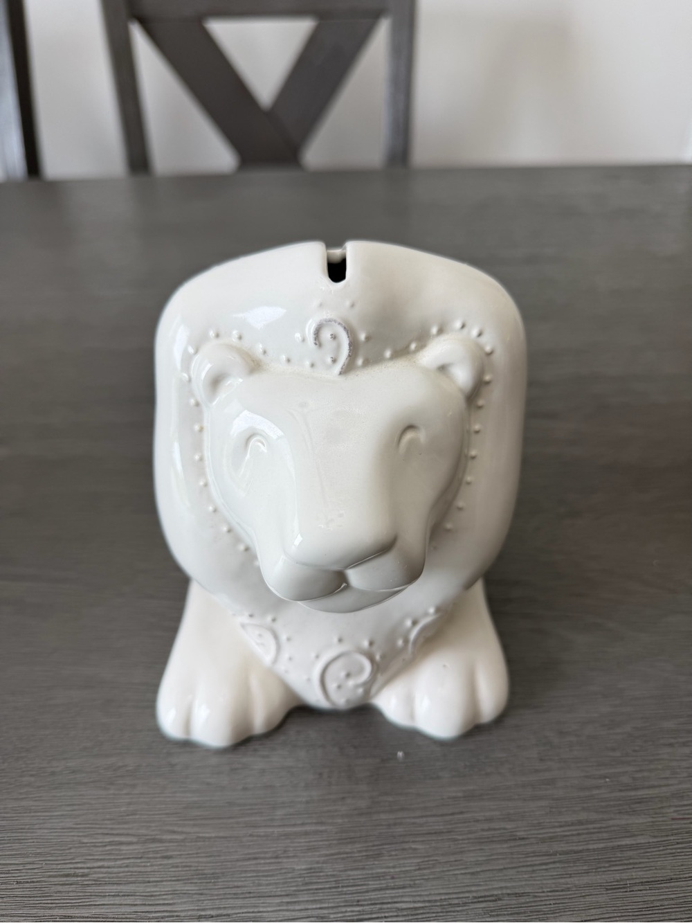Pottery Barn White Glazed Lion Coin Bank